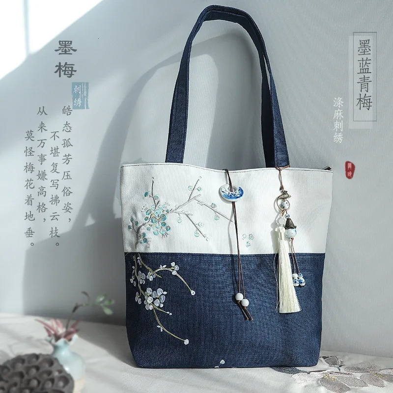 FLYING STARS Chinese Style Womens Handbag Large Capacity Women Retro Canvas Bag Orchid Embroidered Fashion Shoulder 260307
