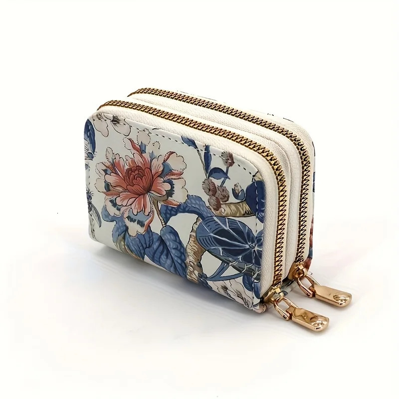 Card Bag with Chinese Style Printed Double Zipper for Women Large Capacity Multi slot Wallet functional Light 260307
