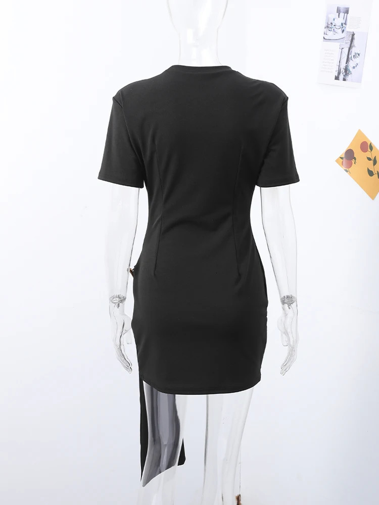 Elegant Chic Mini Dress Women Slim O Neck Short Sleeves Patchwork Ribbon Vestidos Female Spring Summer Evening Dresses Lady 260306