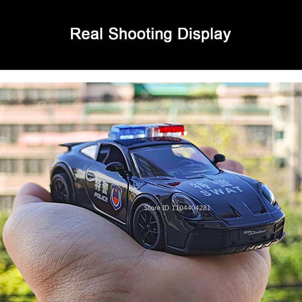 1:32 911 DaKar Alloy Sports Car Model Diecast Toy Ornament Doors Opened Sound Light Pull Back Miniature Models Toddler Kids Gift Z260307
