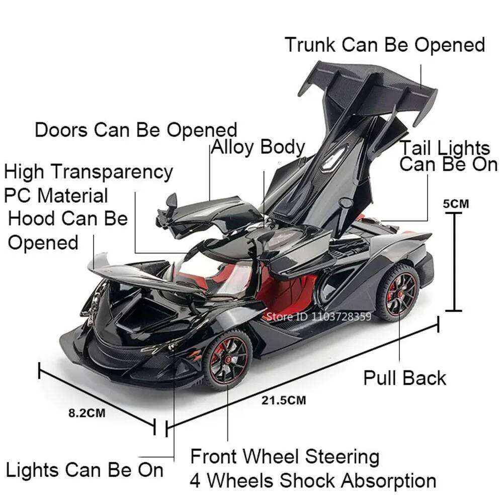 1:24 Apollo EVO IE Alloy Sports Car Model Diecast Toy Doors Opened with Sound Light Pull Back Miniature Vehice for Children Gift Z260307