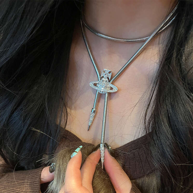 High-quality Empress of the West magnetic full-diamond Saturn tie-knot necklace, Cuban snake chain, European and American style, unisex
