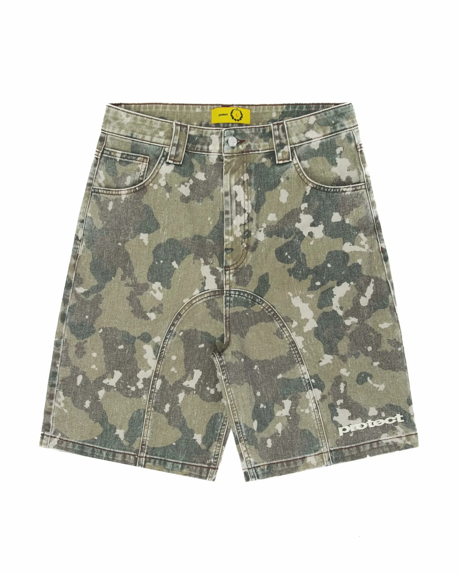 American Retro Camouflage Denim Shorts Y2K Jeans Letter Embroidery Washed Camouflage Baggy Shorts Low Waist Over The Knee Pants 260306