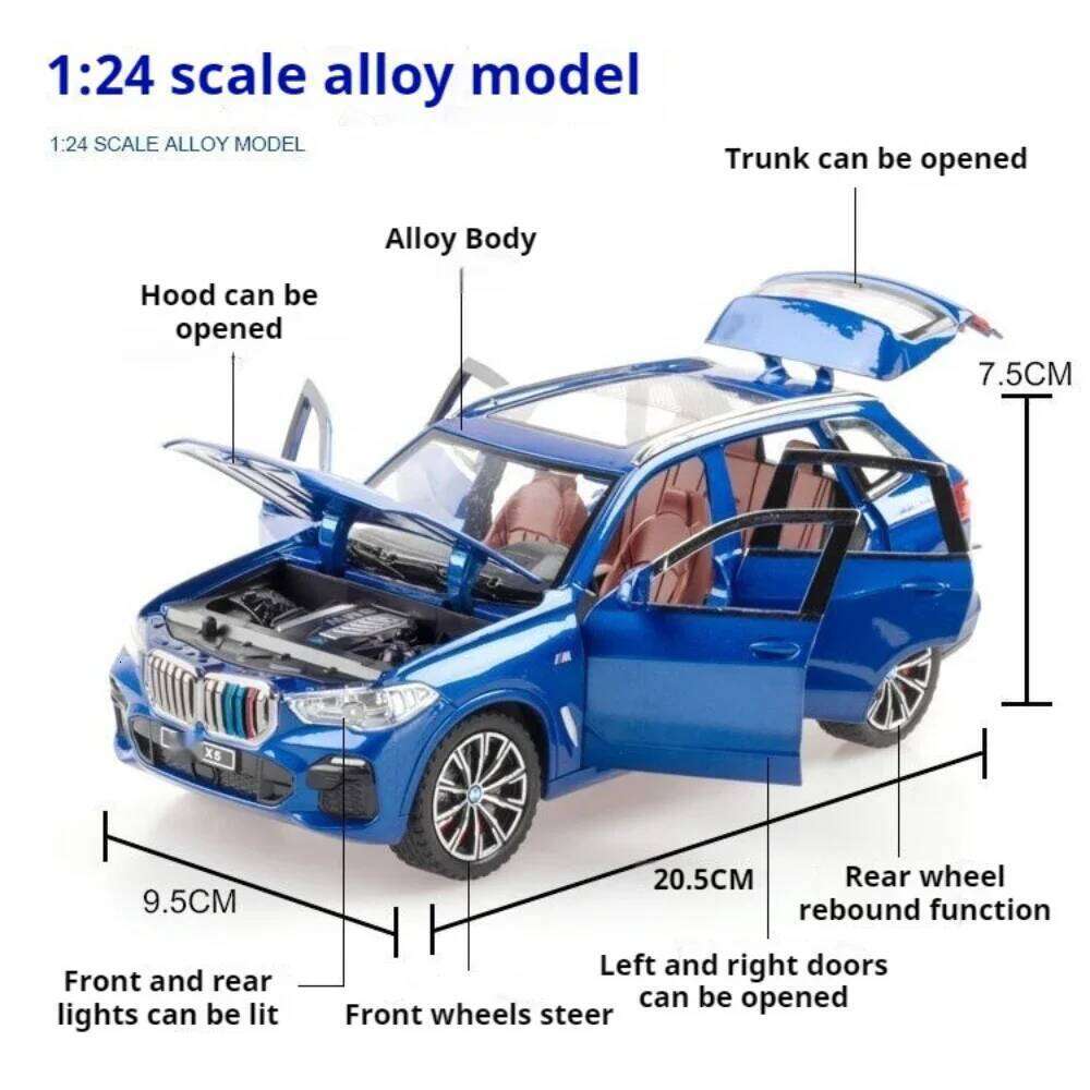 1:24 XM X5 Alloy Miniature Model Toys Diecast Car Sound Light Pull Back 6 Doors Opened Front Wheel Steering Vehice Birthday Gift Z260306