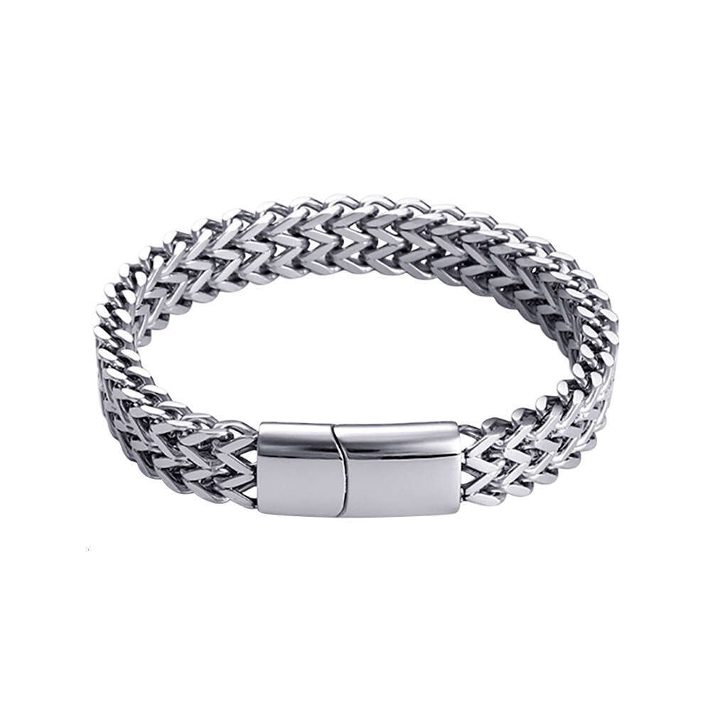 High-quality, popular European and American Cuban double-layer reversible chain bracelet, hip-hop style men's trendy accessory