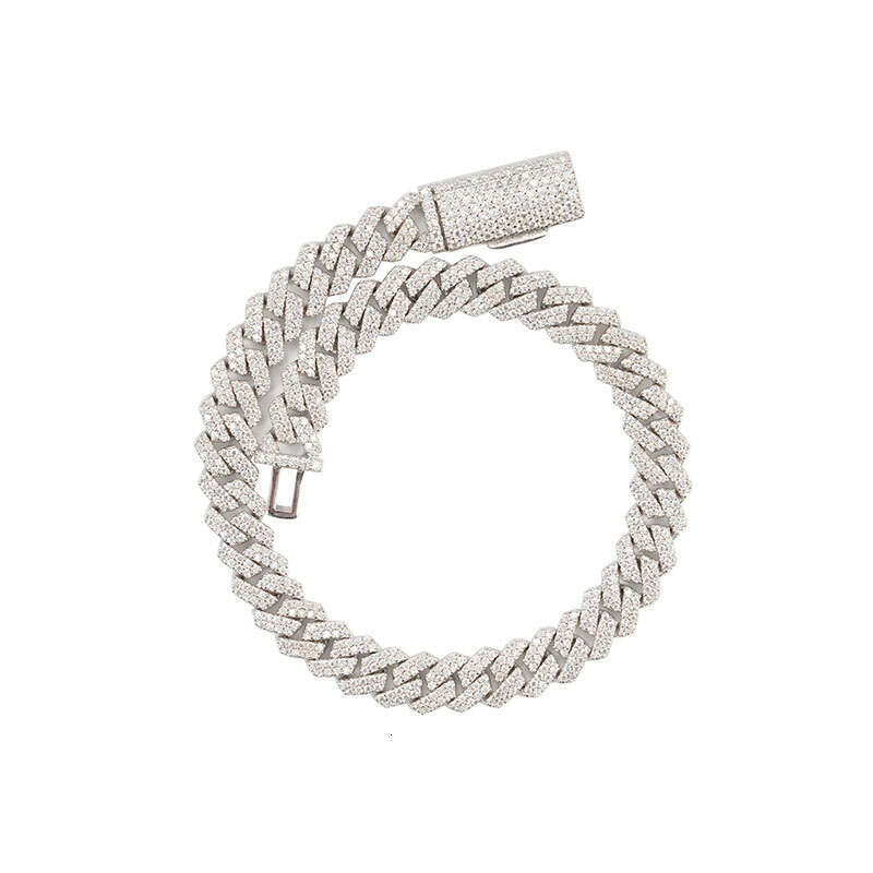 European and American cross-border 925 silver necklace with 8mm moissanite double row diamonds, Cuban chain, high-end quality hip-hop jewelry