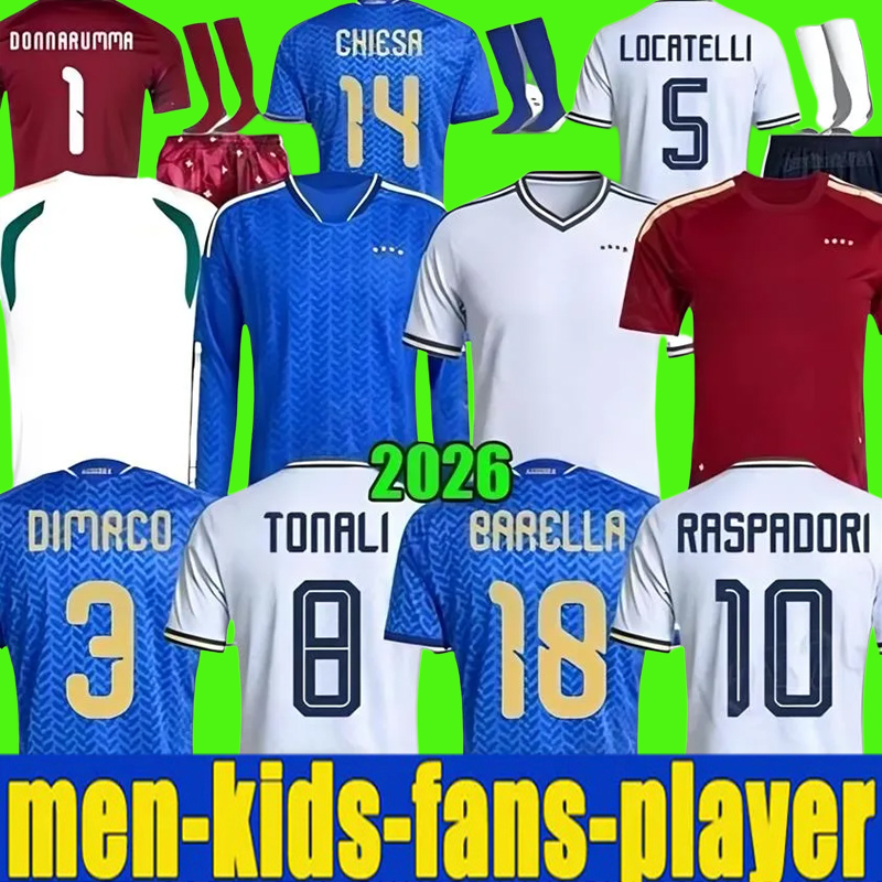 2026 Italy Jersey Tonali Frattesi DIMARCO Retegui maglia italia Soccer Jerseys Barella Dimarco Bastoni Football Shirt Men Kids Kit