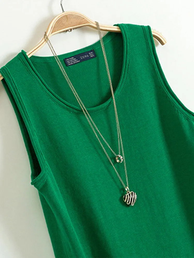 Cotton and Linen Camisole Womens Summer I-shaped Sleeveless Knitted Bottoming Shirt Short Outer Wear Loose Top Solid 260306