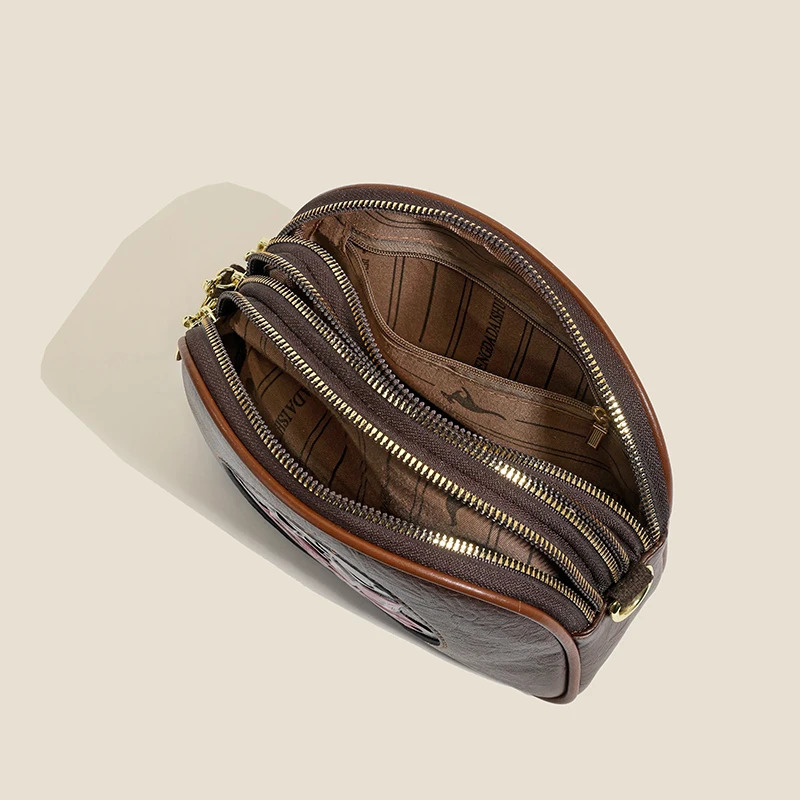 MultiLayer round Handbag Chinese Lotus Soft Leather oulder Crossbody Bag Vintage National Sle Womens 260307