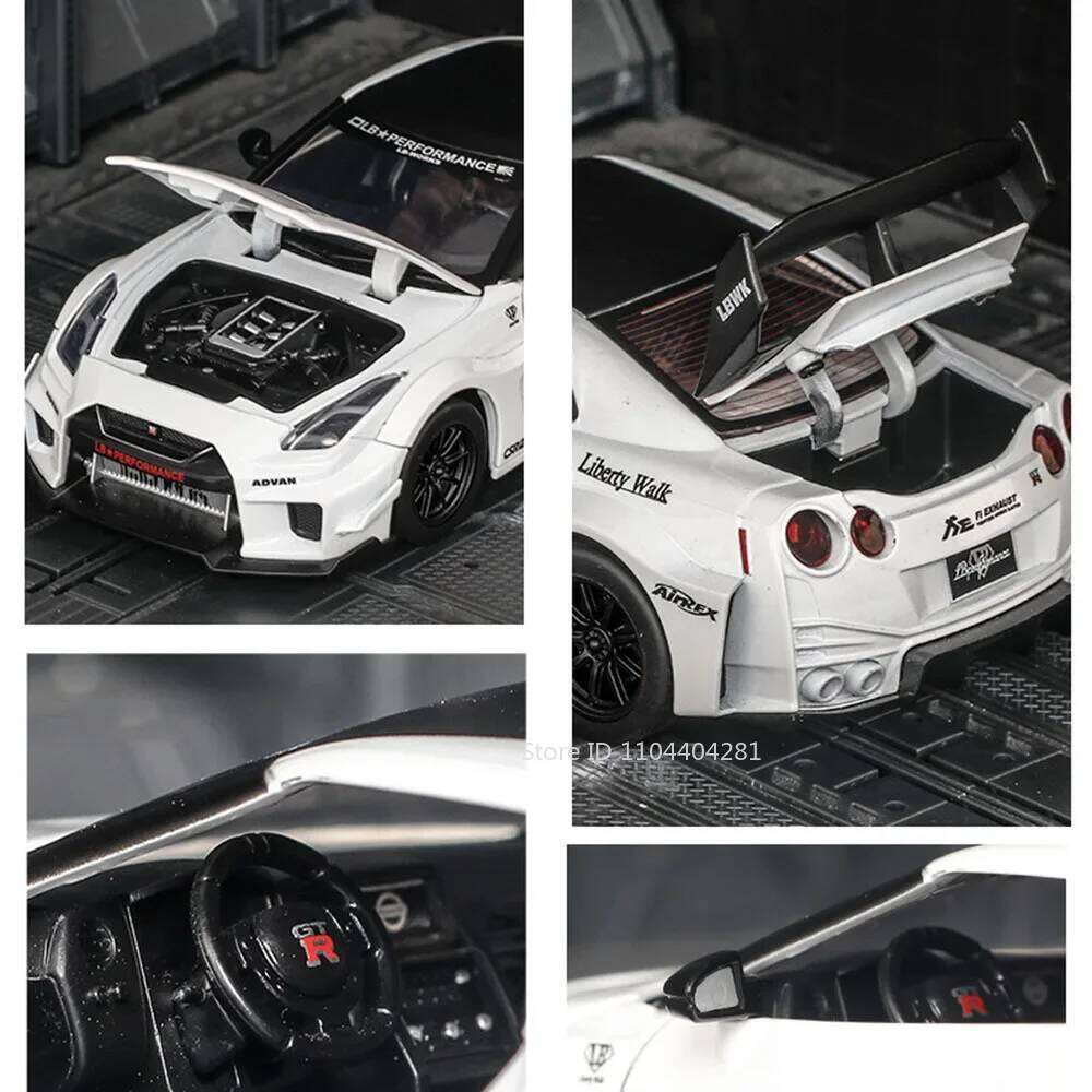 1:24 GTR CSR2 R34 Model Toys Diecast Alloy Car Doors Opened Sound Light Pull Back Rubber Tires Miniature Vehices Adult Boys Gift Z260307