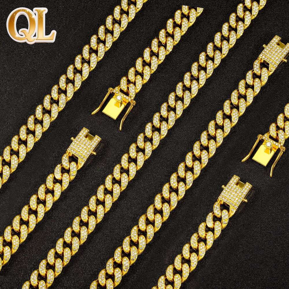 European and American Hip Hop 13MM High Quality Double Row Full Diamond Cuban Chain Bracelet Hiphop Men's Necklace