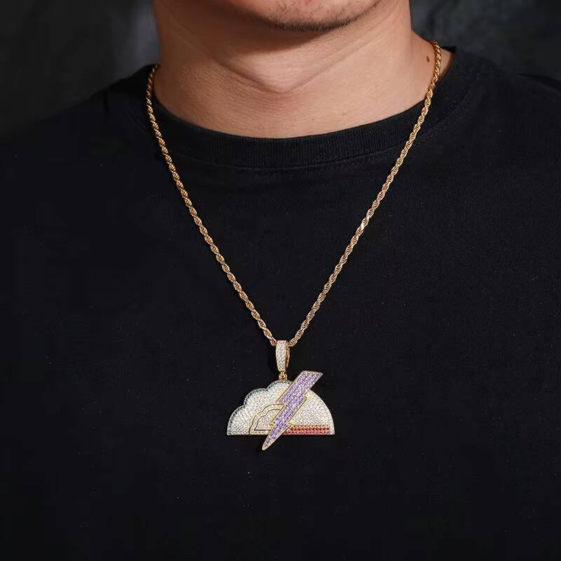 Unisex lightning Iced Out Moissanite Diamond S925 Pendant Necklace in Gold Plated Silver Charm Hip Hop Fine Jewelry for Men