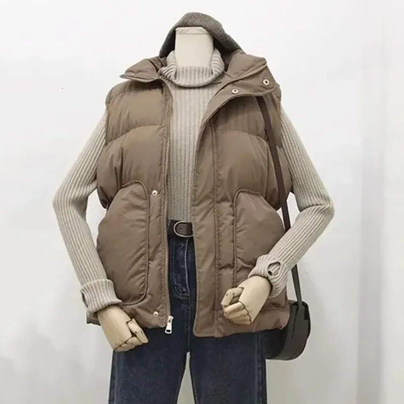 2026 Winter Down Cotton Vest Jacket Womens Sleevele Stand Parkas Warm Short Coat Female Waistcoat Overcoat Ladies Tops 260306