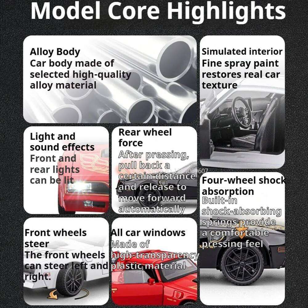 1:32 Scale Firebird Charger 1970 Alloy Diecast Sportscar Model Toys Doors Opened Sound Light Pull Back Vehices Collect Ornaments Z260306