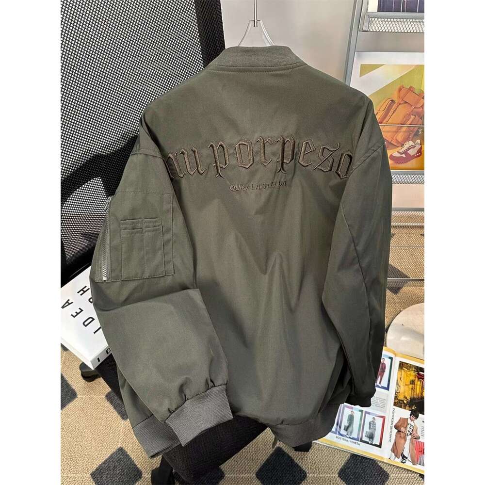 Mardi Hefxessdr American Style Vibe Embroidered Baseball Men, Spring and Autumn Trendy High Street Loose Couple Pilot Jacket for Men