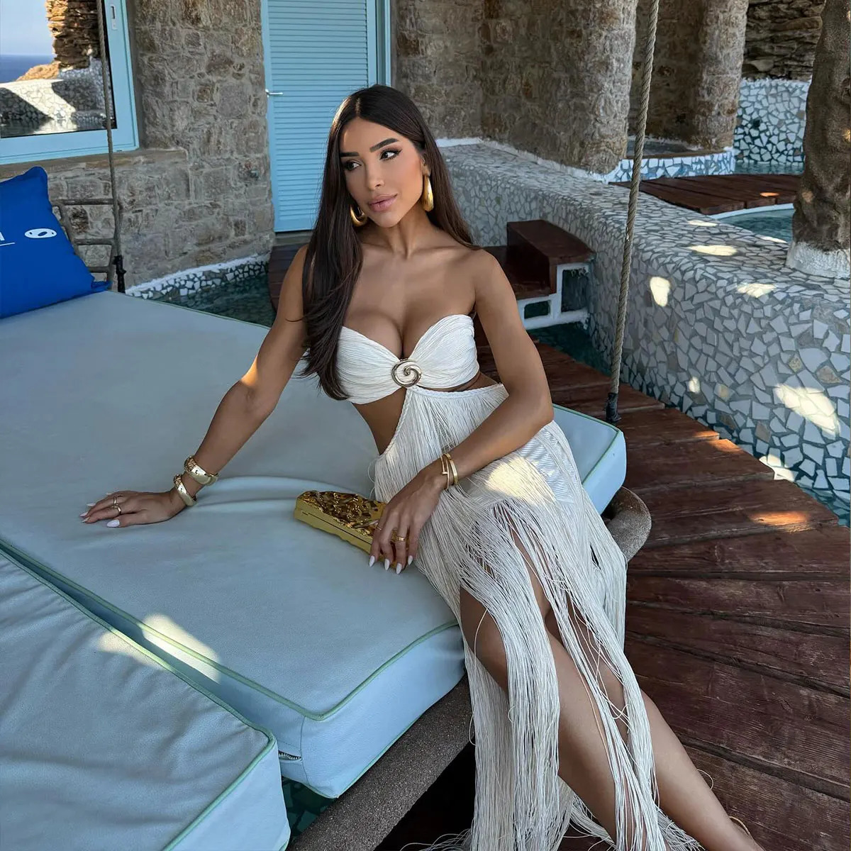 2026 Tassel Skirt Set Women A Line High Waist Beach Crossover Top Summer Holiday Party Bathing Suit 260306