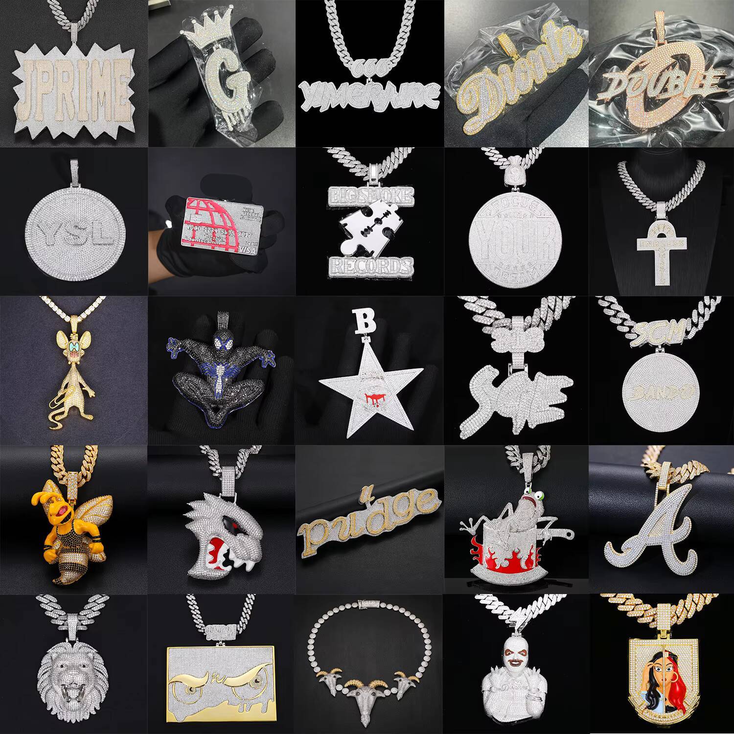Hip Hop Jewelry Mens Iced Out Custom Letter Pendant 925 Sterling Silver VVS Moissanite Diamond Number Name Initial Necklace