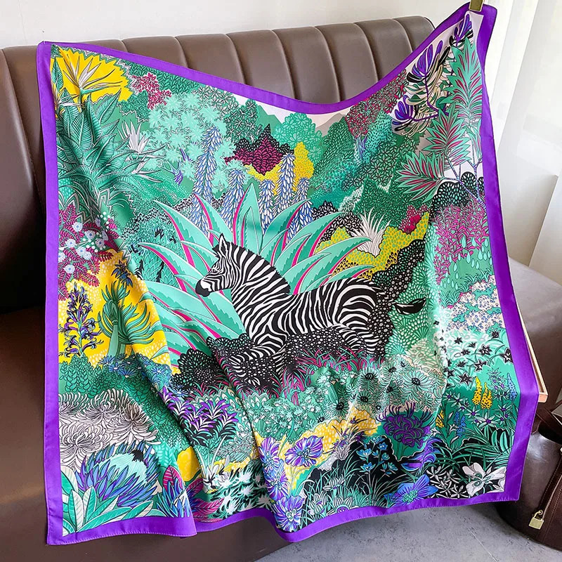 2024 Women Printed Horsehead Silk Scarf Fashion and Versatile Sunscreen Outer Shawl and Head scarf Wholesale 260302