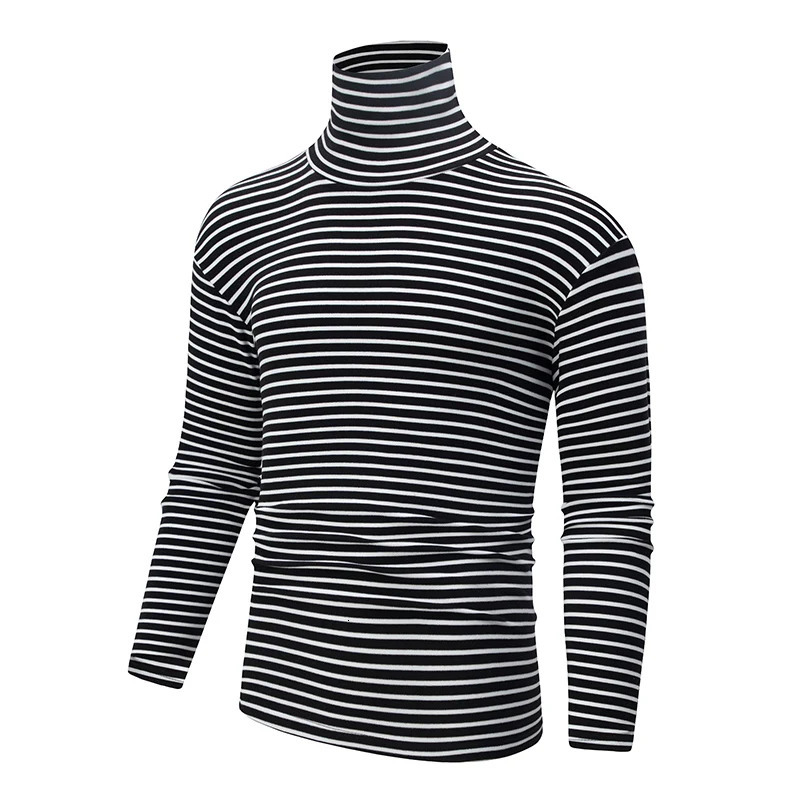 2Piece Mens High Neck Long Sleeved AutumnWinter Striped Youth Casual Sports Comfortable Plus Size Warm Inner Tshirt Trendy 260302