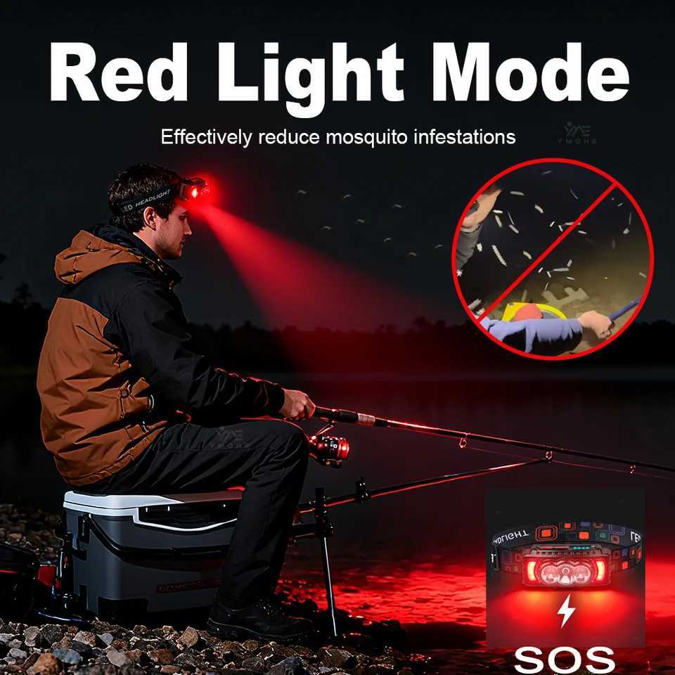 Mini Super Bright LED Headlamp Rechargeable Head Torch Hands Free Red Fishing Head LED Light Running Mining Climbing Head Lamp H260307