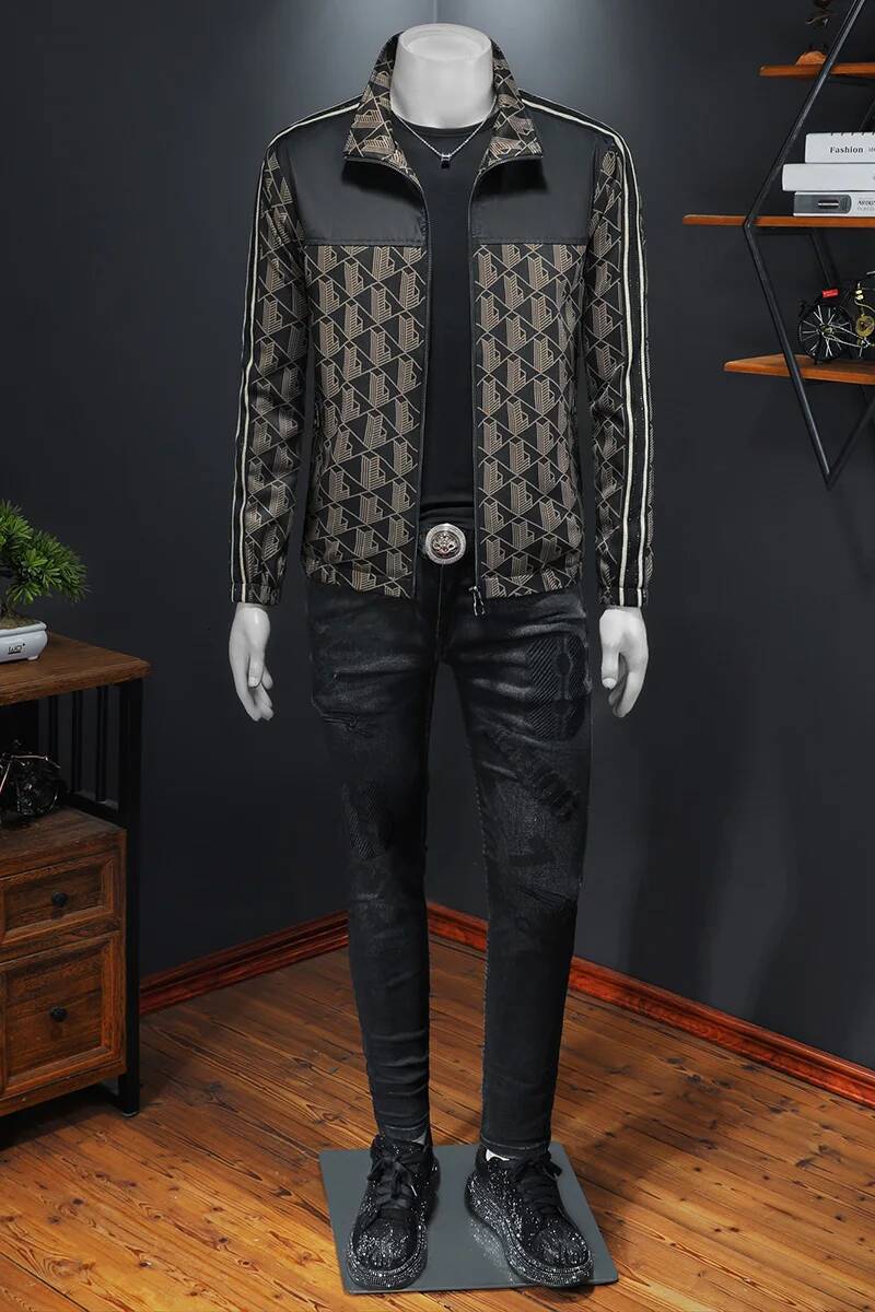 Autumn Luxury Bomber Stand Collar Business Casual Slim Jacket Lapel Ocial Dress Coat Outwear Windbreaker Men Clothing