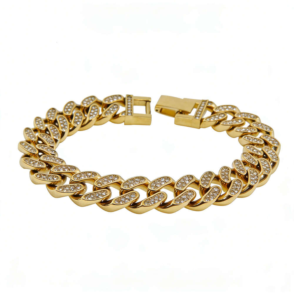 Cross-Border Hot-Selling Full Diamond Men's High-Quality Titanium Steel Hip-Hop Cuban Bracelet Jewelry Factory In-Stock Wholesale