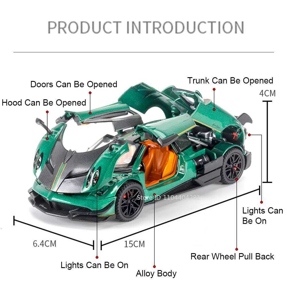 1:32 Pagani Huayra BC Dinastia Alloy Sports Car Diecast Model Toy with Sound Light Pull Back Doors Opened Vehice Children's Gift Z260306