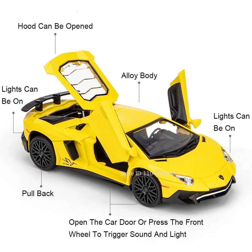 1: 32 LP750 Sian Diecast Alloy Model Sports Car Doors Opened with Sound Light Pull Back Miniature Vehcie Decorative Collectibles Z260306