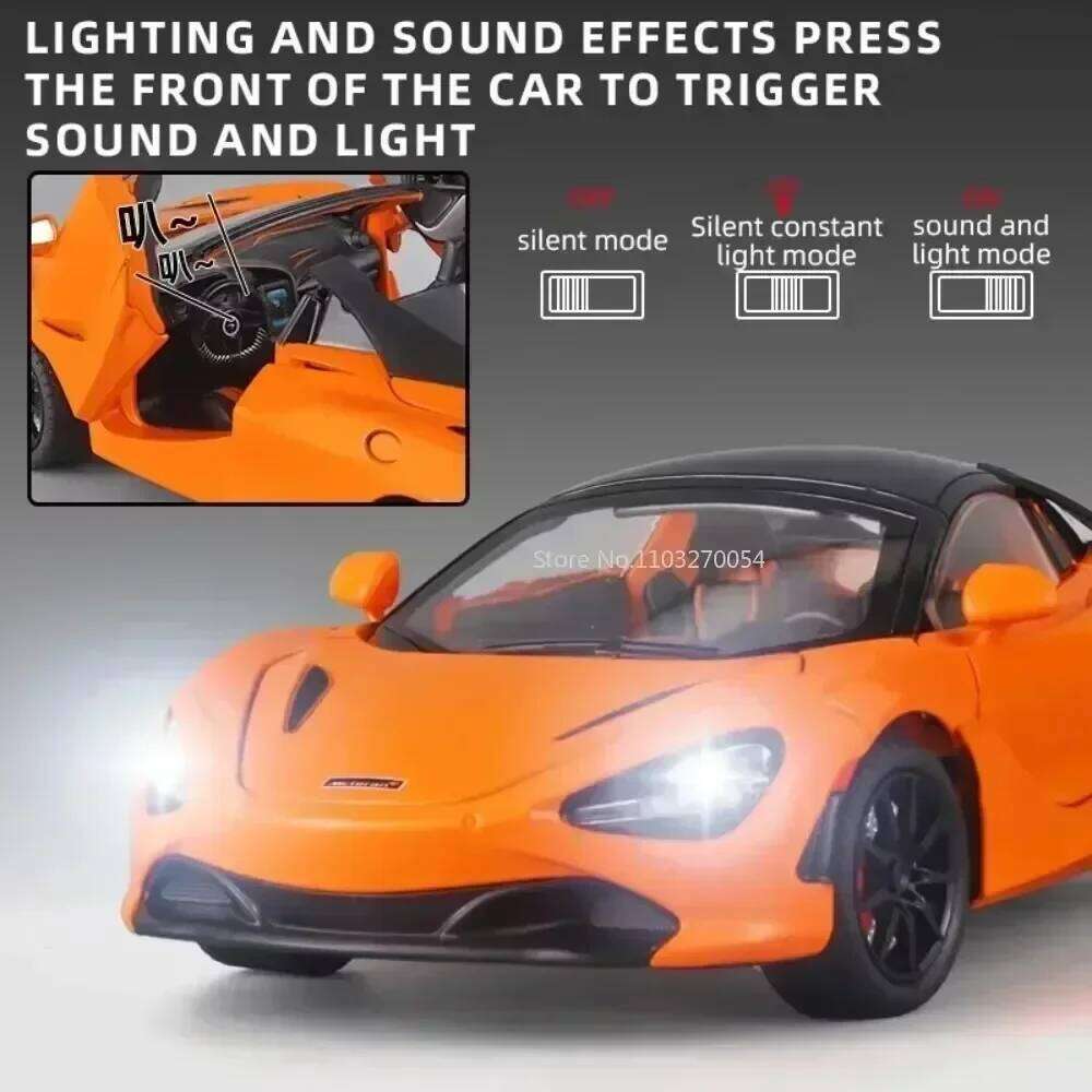1:24 720s Apollo IE Alloy Model Toys Diecast Cars Doors Opened Sound Light Pull Back Front Wheel Steering Vehices Birthday Gifts Z260306