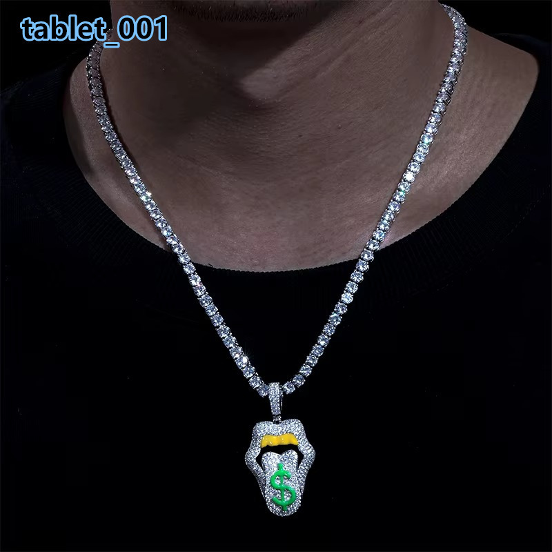 Hip Hop Style Iced Out Round Cut Moissanite Diamond Sexy Mouth Lip Dripping Money Dollar Pendant Necklace for Men Women