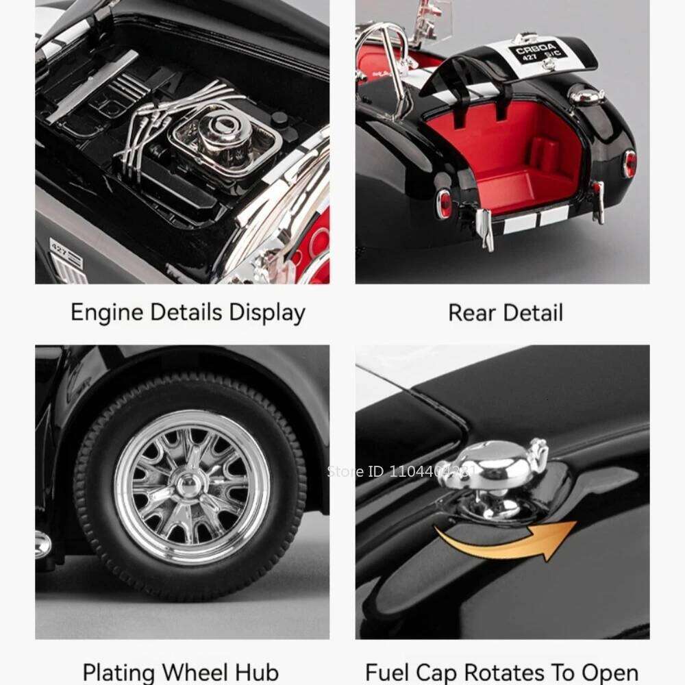 1:24 Shelby Cobra Phantom Miniature Toys Car Diecast Alloy Model Doors Opened Sound Light Pull Back Vehices Kids Christmas Gifts Z260307