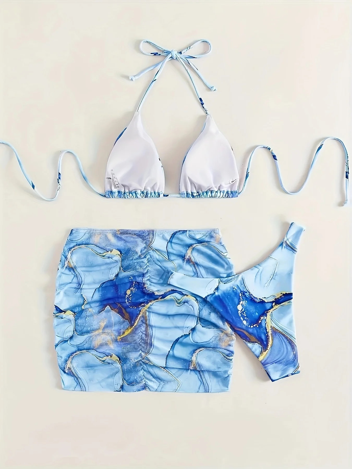 Summer European American Marble Print Womens Bikini CoverUp Skirt Set y Chic Style Yacht Club Gathering Ou 260306
