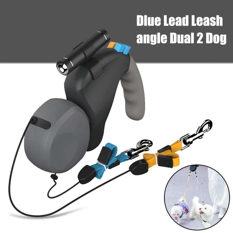 For 2 Dogs Walking Traction Belt Retractable Adjustable Double With Light Dual Dog Leash Rotation Pet Rope Bamubi