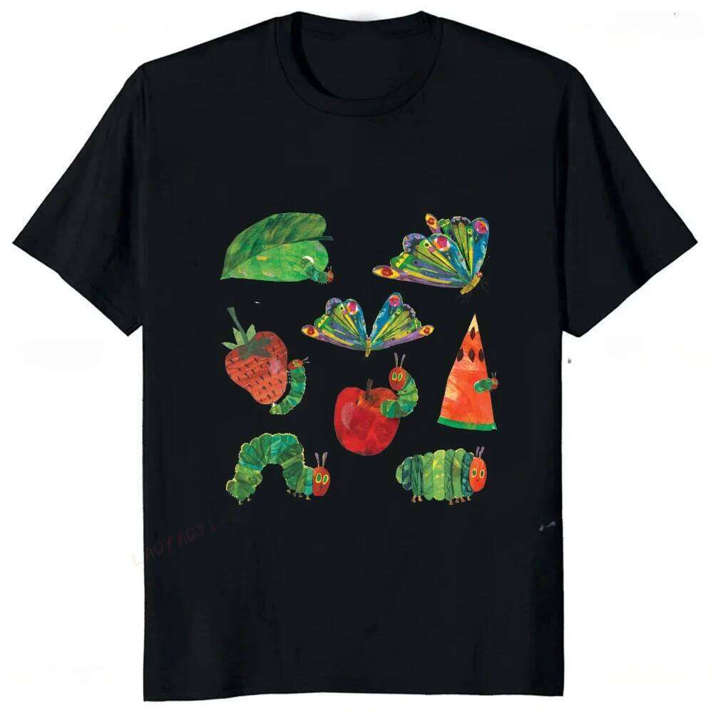 The Very Hungry Caterpillar Cartoon Printed Tshirt Summer Style Casual Fashion Couples Clothing Y2K Harajuku Unisex Tees XJ260306