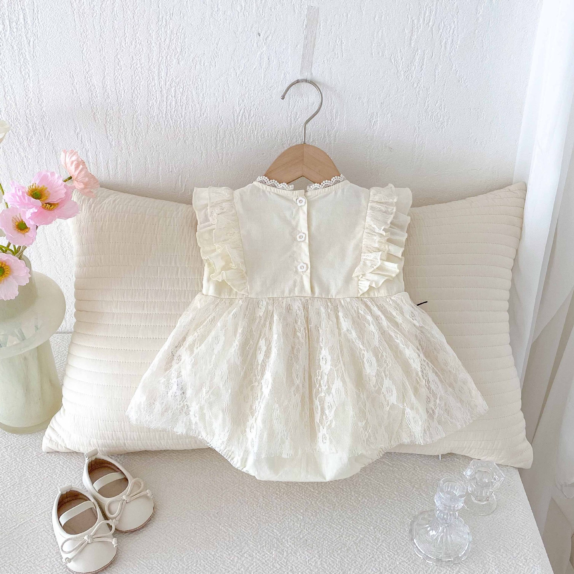 Summer newborn jumpsuit sweet short sleeved clothes full moon baby romper