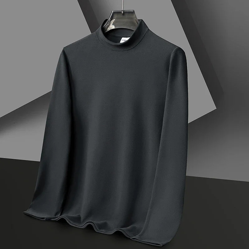 Mens Casual and Fashionable Solid Color Tshirt with Round Neck Long Sleeved Velvet Warm Comfortable Versatile Top 260302