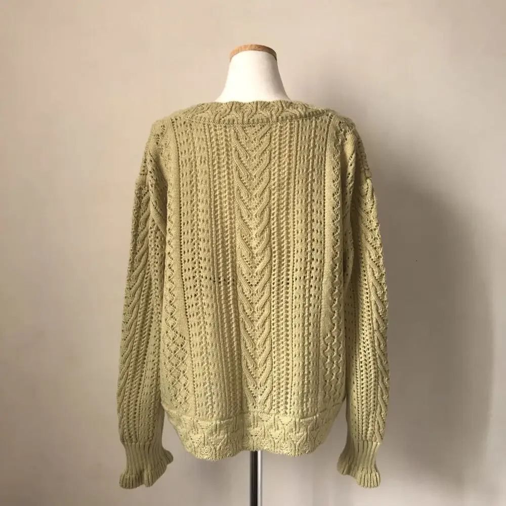 Women Spring Summer Sweater and Cardigans Low V-Neck Knit Tops Long Sleeve Hollow Out Sexy Cardigan Loose White Tops 260305