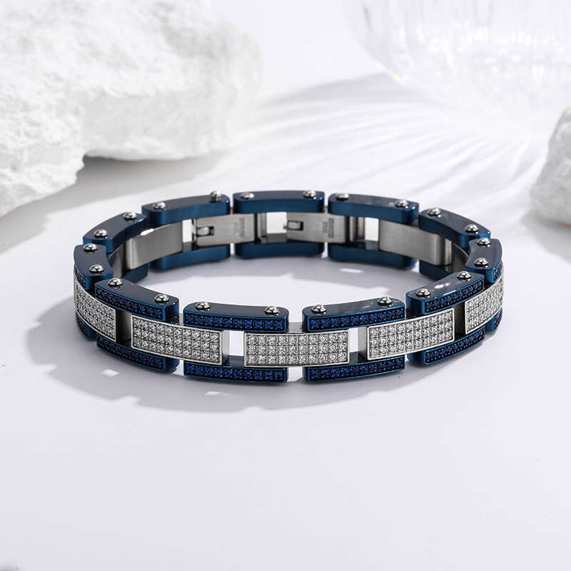 Direct from the factory: European and American titanium diamond-encrusted bracelet, 316 stainless steel vacuum 18K Cuban chain, premium men's bra