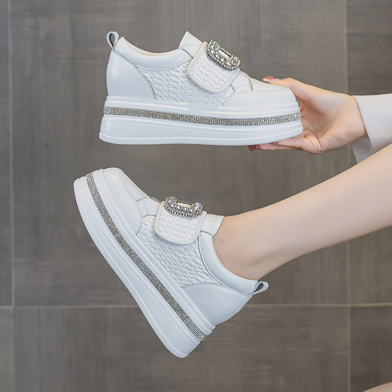 2026 Women's Rhinestone Buckle Platform Sneakers, Hidden Wedge Heel Casual Shoes Sizes 35-40