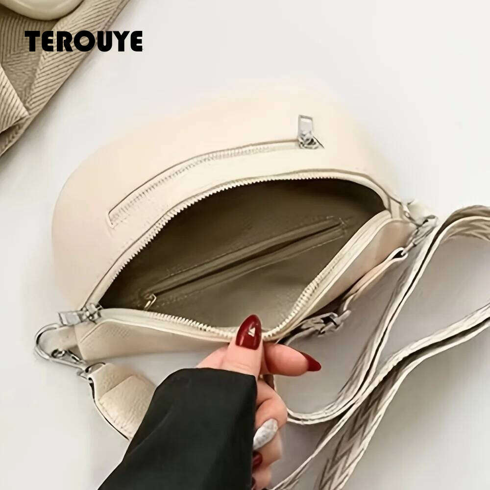 Soft Leather Women's Casual Fanny Pack Saddle New Fashion Chest Single Shoulder Crossbody Bag Travel Mobile Phone TEROUYE
