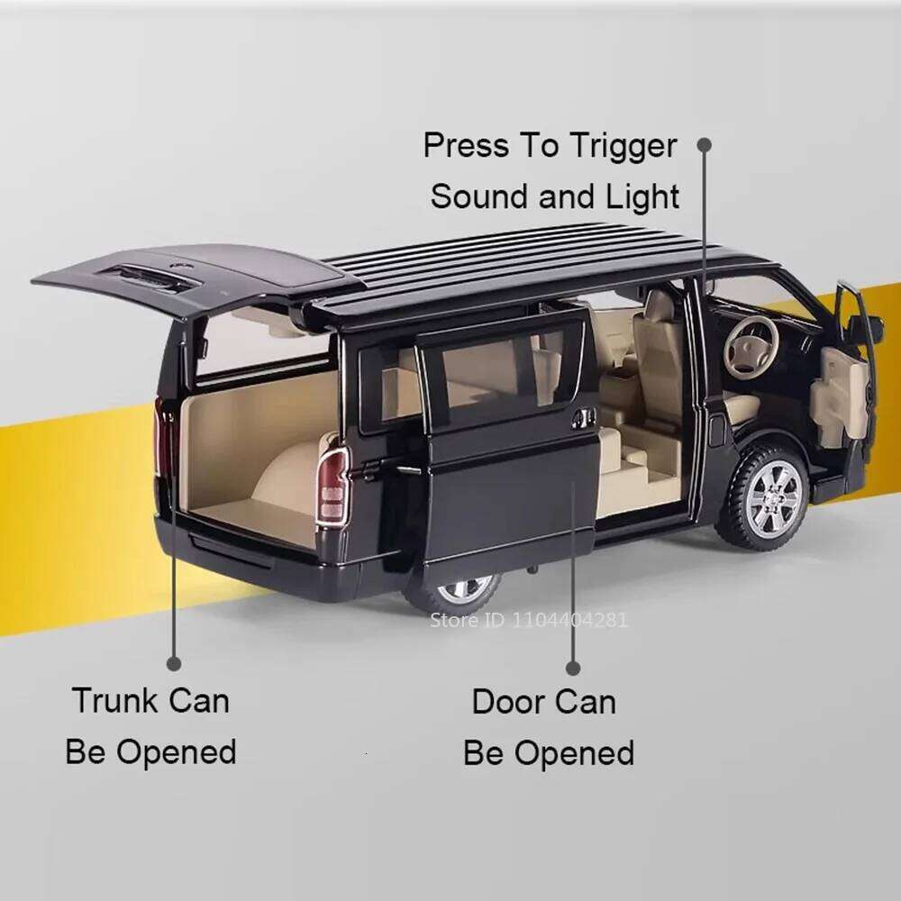 1:32 Hiace Alphard Car Toys Diecast Alloy Model Doors Opened Sound Light Pull Back Rubber Tire Miniature Vehice Boy Fun Toy Gift Z260306