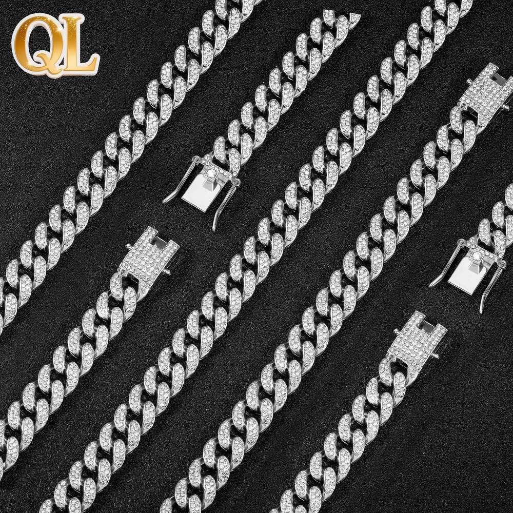 European and American Hip Hop 13MM High Quality Double Row Full Diamond Cuban Chain Bracelet Hiphop Men's Necklace