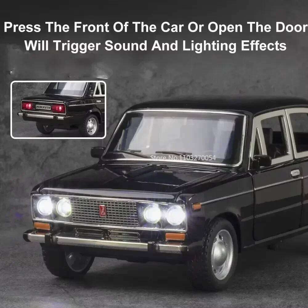 1:24 LADA 2106 M3 Model Toys Diecast Alloy Car 6 Doors Opened Sound Light Pull Back Rubber Tires Miniature Vehices Collect Gifts Z260306