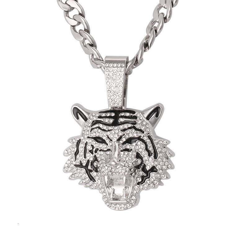 European and American Cross-Border Hot-Selling High-Quality 3D Tiger Pendant Alloy Full Diamond Cuban Chain Hip-Hop Trend Men's Jewelry