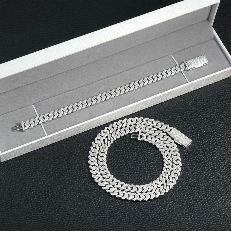 European and American cross-border 925 silver necklace with 8mm moissanite double row diamonds, Cuban chain, high-end quality hip-hop jewelry