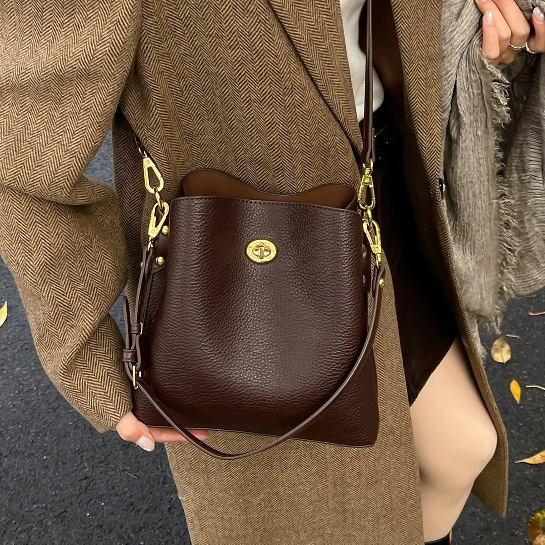 Fashion PU leather Women Handbags Large Capacity female Bucket Shoulder Bag Elegance ladies messenger bag burgundy totes 260228
