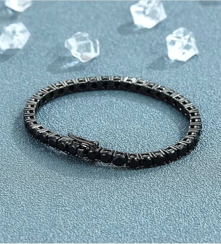 3mm 4mm Black Moissanite Tennis Bracelet Full Diamond GRA 925 Sterling Silver Plated Gun Black Hiphop Bracelets for Women Man