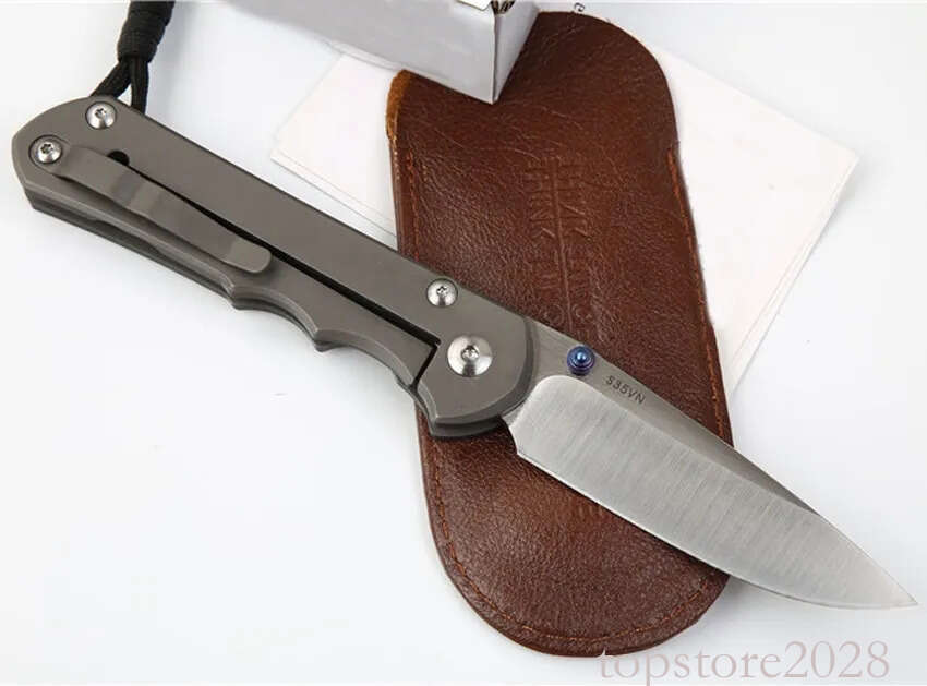 High End CR pocket knife 25 Pocket Folding Knife S35vn Drop Point Satin Blade CNC TC4 Titanium Alloy Handle With Leather Sheath