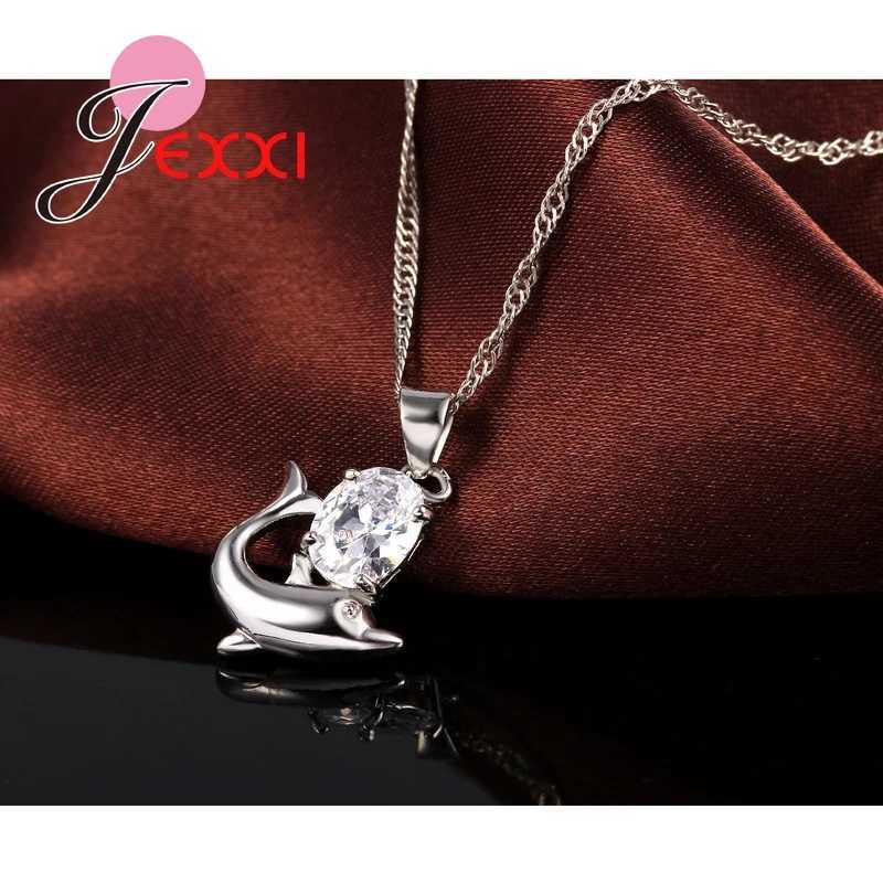 Fast Shipping Pretty CZ Cubic Zirconia Jewelry Set 925 Sterling Silver Romantic Dolphin Pendant Necklace Earrings Set H260307 - view 3