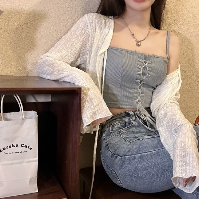 Womens Knitted Summer Top Thin Short Sleeve Bow n Korean Cardigan Fashion Casual Solid Color Sun Protection Y2k Blouse 260306